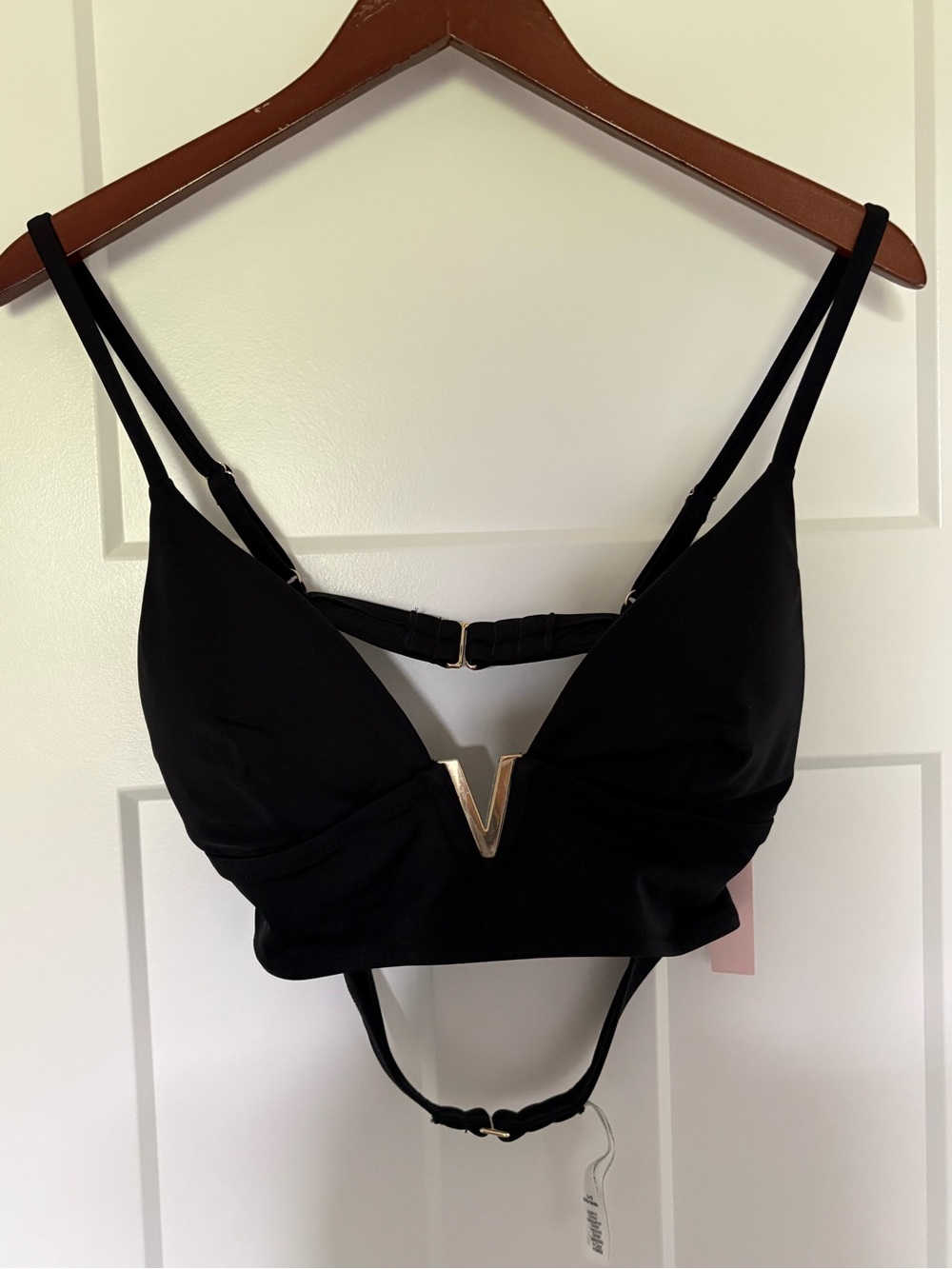 Victoria's Secret Swim Black V Hardware Bralette Top w/ Gold V -L Large NWT